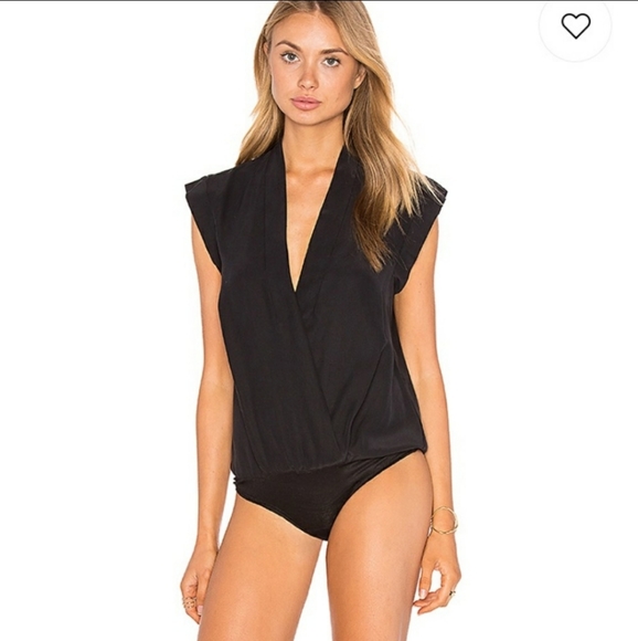 Lamarque Tops - Lamarque Cinta Surplice Black Viscose Cap Sleeve Bodysuit